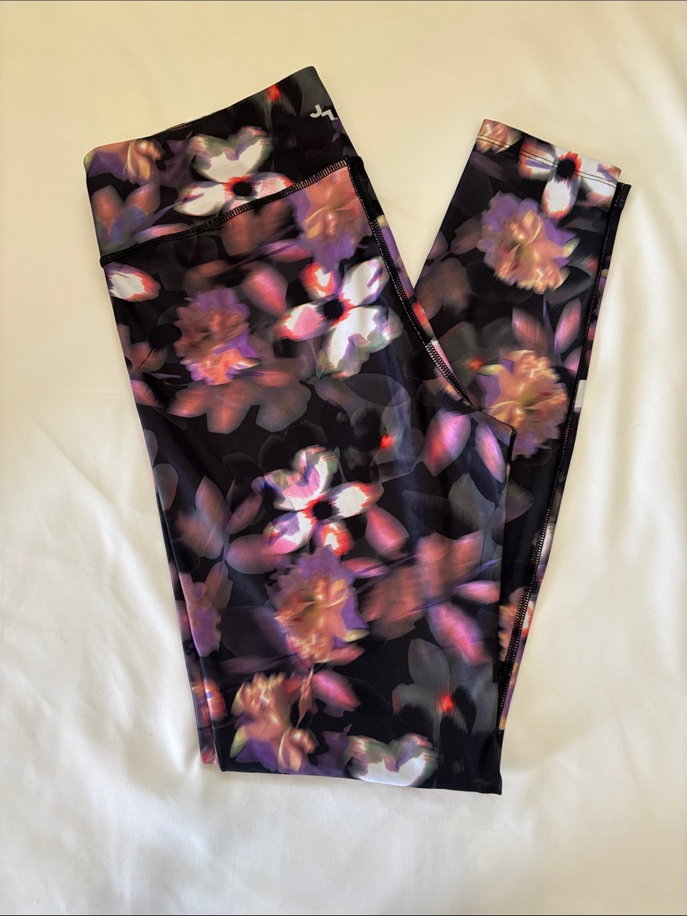 JoyLab Black Leggings with Purple & Pink Floral Print